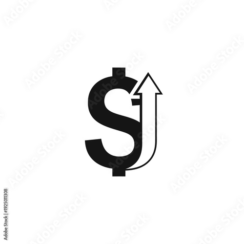 Dollar sign with an upward arrow, symbolizing financial growth, increasing profits, rising investments, and economic prosperity on an isolated white background.