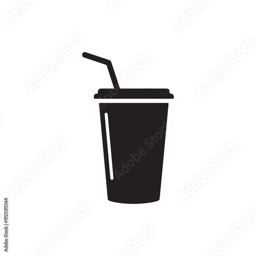 Black disposable cup with straw and lid  simple illustration  isolated on white background