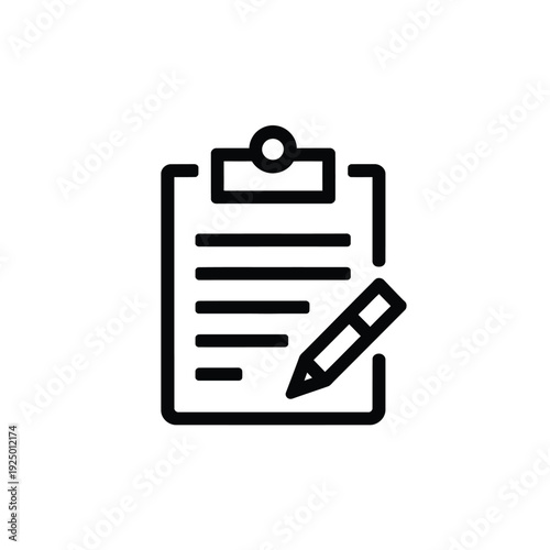 Clipboard with pen and document symbolizing note-taking or checklist creation isolated on white background, Vector, illustration