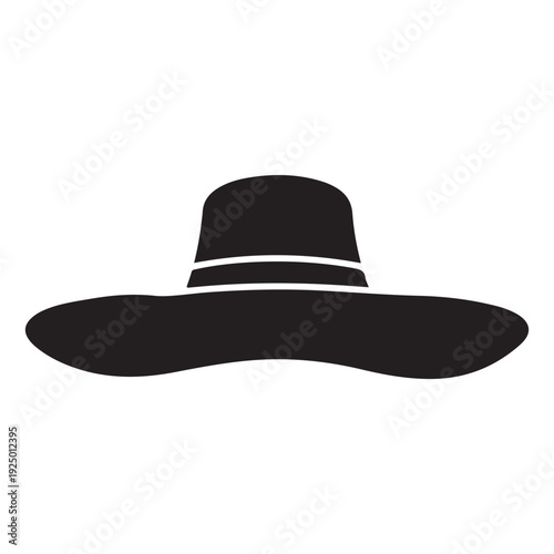 Black hat with wide brim and white band  simple illustration of a hat