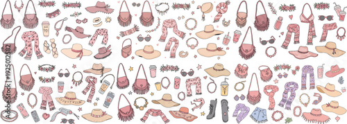 Colorful summer accessories including hats, bags, and sunglasses in various styles and shades.