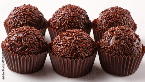 Brigadeiro gourmet chocolate truffles with chocolate sprinkles Isolated on White background