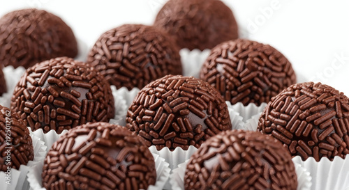 Brigadeiro gourmet chocolate truffles with chocolate sprinkles Isolated on White background