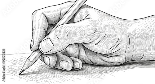 Hand holding pencil drawing on paper