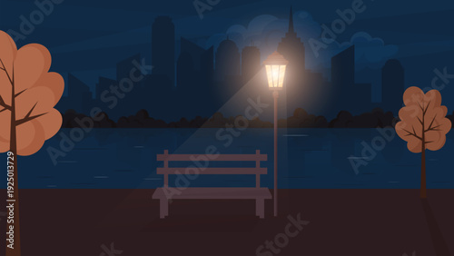 riverside city skyline park at night