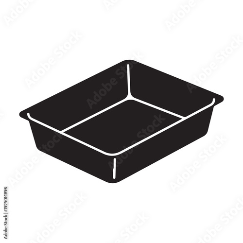 Black rectangular baking dish with white outline on white background  simple kitchenware icon
