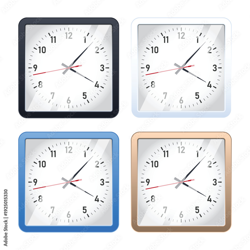 Fototapeta premium Modern Square Wall Clock Vector Illustration