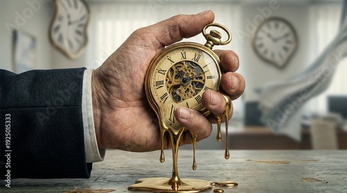 Surreal Concept of Melting Pocket Watch Representing Time Running Out