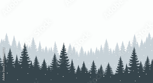 Winter forest silhouette seamless horizontal banner background.