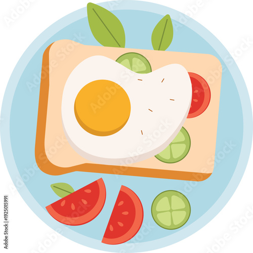 Healthy Breakfast Toast with Fried Egg and Vegetables