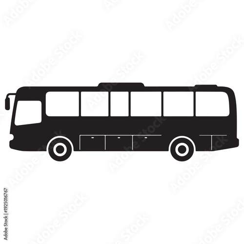 Black silhouette of a city bus with large windows on a white background  transportation vehicle