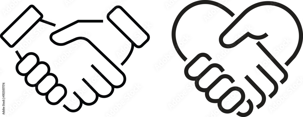 Obraz premium Handshake icons set. Business agreement handshake symbol set. Shaking hands logo. Friendly handshake line style - stock vector.