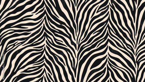 Seamless zebra print pattern with organic black and white wavy stripes, ideal for textile, fashion, or background designs.