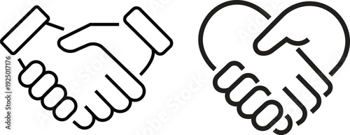 Handshake icons set. Business agreement handshake symbol set. Shaking hands logo. Friendly handshake line style - stock vector.