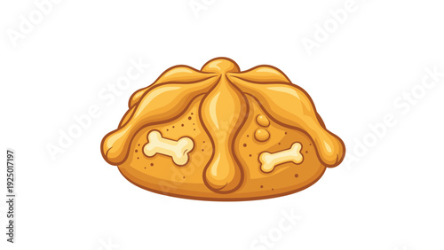 Traditional Mexican pan de muerto bread decorated with bone-like dough shapes and sugar, used for Day of the Dead celebrations.