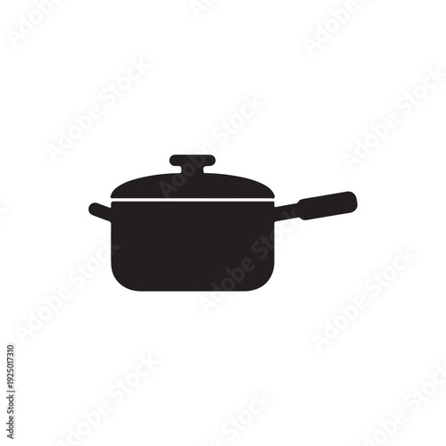 Black silhouette of a covered pot with handle and lid  kitchen cookware  cooking vessel