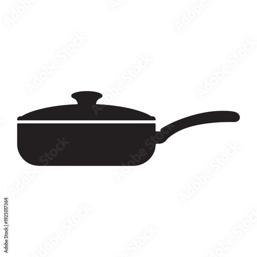 Black silhouette of a covered saucepan with handle  kitchen cookware  cooking pot