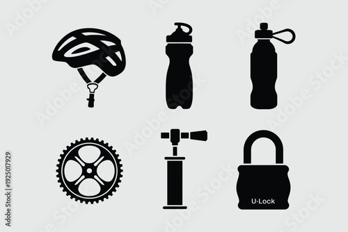 Essential gear for a secure and hydrated cycling adventure isolated on white background, Vector, illustration