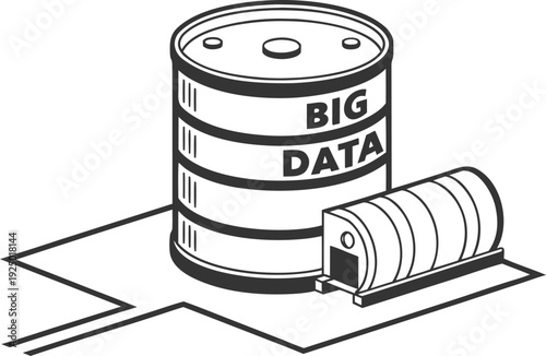 Big Data Database Storage Cylinder, Enterprise Data Management and Analytics Icon