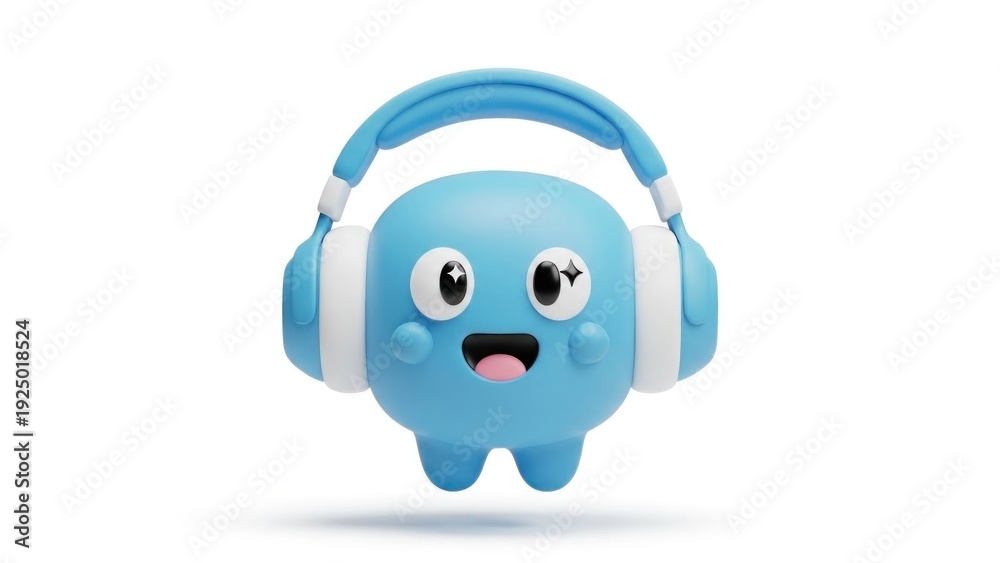 Obraz premium A blue creature with headphones and a surprised expression