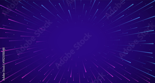 Glowing moving lines and beams in a flash. Dynamic, bright, circular explosion of light beams from dots.