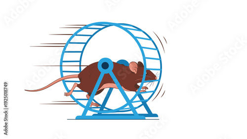 Energetic brown hamster running fast on a blue plastic exercise wheel to stay active and healthy in its habitat.