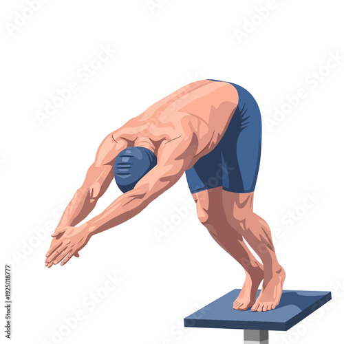 Swimmer Ready to Perform a Dynamic Dive Off the Starting Block