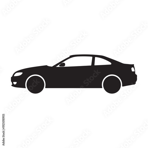 Black silhouette of a modern car with white accents on a plain white background for design and illustration purposes  simple vehicle icon