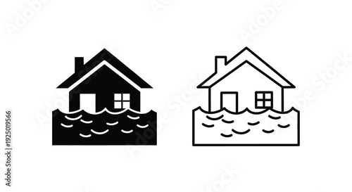 Two house icons depicting flooding and water damage risks