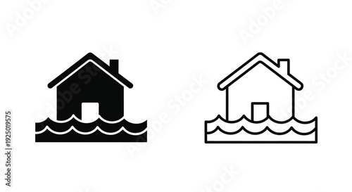 Two house icons depicting flooding and water damage scenarios
