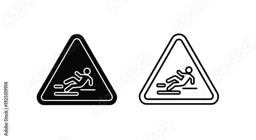 Warning sign depicting a person slipping or falling on a surface