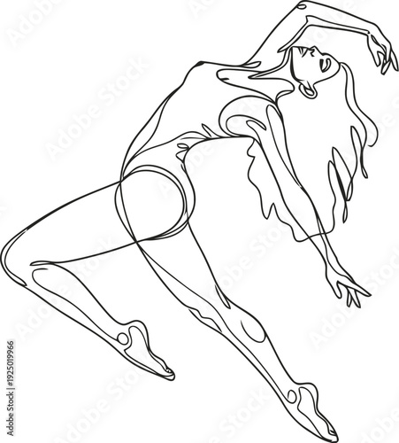 Elegant ballet dancer captured in minimalist line art sketch