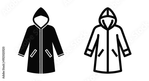 Black and white illustrations of two hooded coats or cloaks