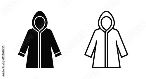 Two hooded coat icons one filled and one outlined in black and white