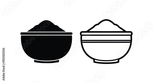 Two black and white icons depicting bowls of rice side by side