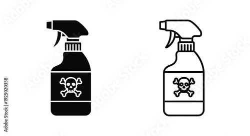 Two spray bottles one with a poison symbol in black and white