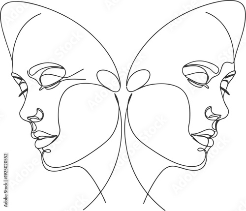 Abstract butterfly wings formed by two facing human faces
