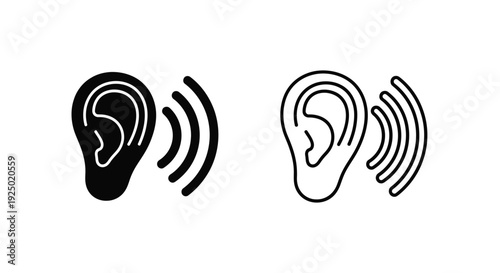 Two ear icons one filled and one outline with sound waves