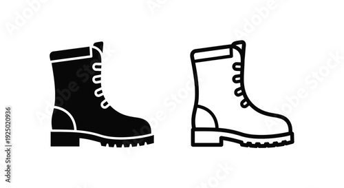 Two black and white illustrations of classic lace up combat boots