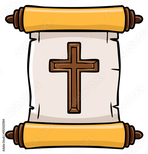 Scroll with Christian Cross Symbol Illustration