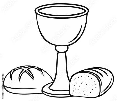 Religious Symbols of Holy Communion Chalice and Bread Illustration