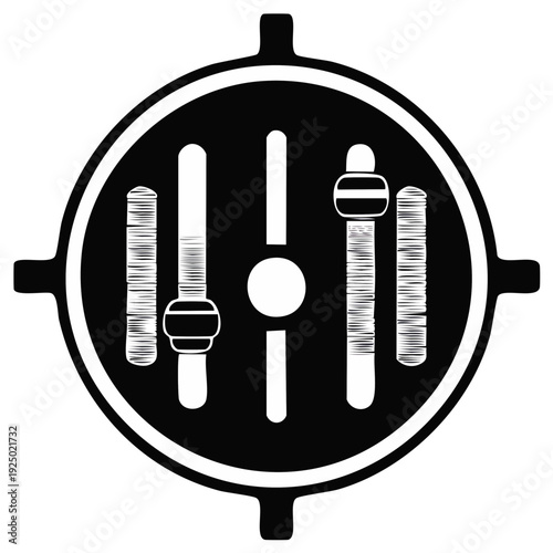 Audio Mixer Interface Black and White Stylized Control Panel Icon Illustration