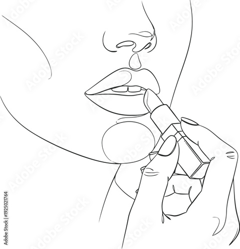 Sketch of a woman s lips and hand applying lipstick