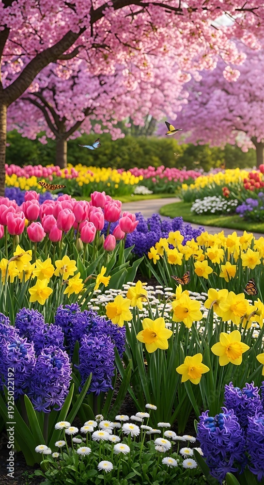 Obraz premium Springtime Symphony - A Vibrant Garden in Full Bloom.