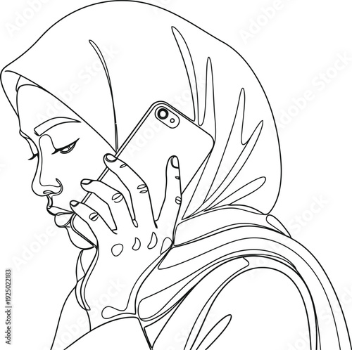 Young muslim woman wearing a hijab talking on her smartphone