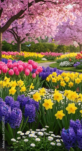 Wallpaper Mural Springtime Symphony - A Vibrant Garden in Full Bloom. Torontodigital.ca