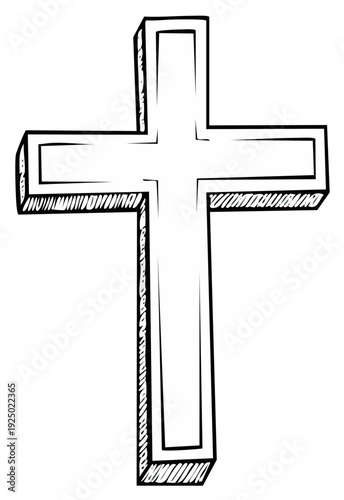Outline Christian Cross symbol with shaded edges and a distinct 3D effect