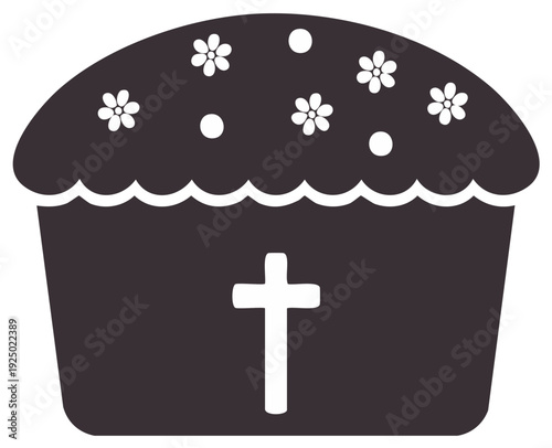 Religious Easter cake icon with Christian cross and floral design