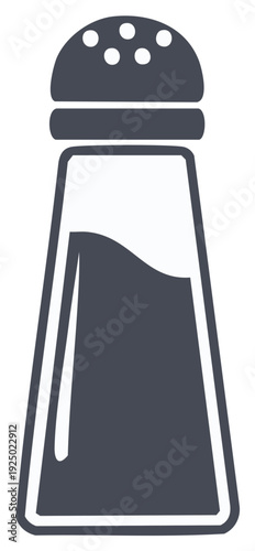 Simple dark grey salt shaker icon with a clear glass body and a perforated lid.