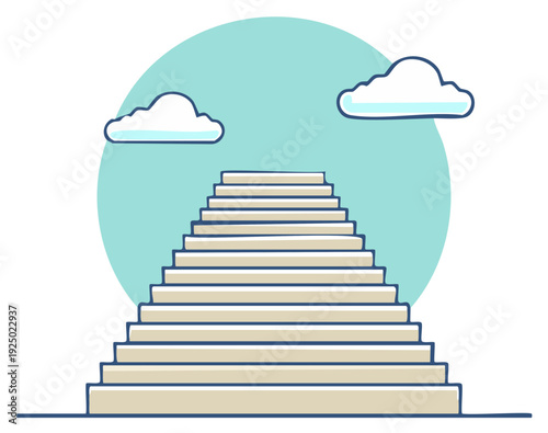 Steps Ascending Toward Blue Sky with Clouds, Success and Growth Concept